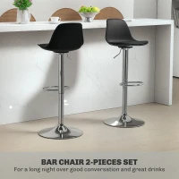 HOMCOM Set 2 Sgabelli da Bar con Schienale e Poggiapiedi, in PP, Pelle PU e Acciaio, 38x42x82-104 cm, Nero(m-4)