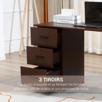 HOMCOM Bureau d'ordinateur réversible, table informatique avec 3 tiroirs et 3 étagères ouvertes, 120 x 49 x 72 cm, noyer(m-5)