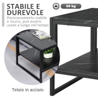 HOMCOM Tavolino da Caffè Nero, Tavolino Effetto Marmo con Ripiano Inferiore, da Soggiorno o Ufficio, Design Moderno, Telaio in Acciaio, 106x50x45cm, Nero(m-6)