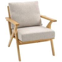 HOMCOM Fauteuil salon, fauteuil scandinave en tissu effet lin, coussins rembourrée et pieds en bois d'hévéa, 76x87x88cm, beige(m-12)