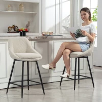 HOMCOM Lot de 2 tabourets de bar en tissu velours côtelé, chaises de bar avec dossier courbé, repose-pieds, 49x52x88cm, crème(m-8)
