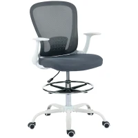 HOMCOM Chaise bureau ergonomique avec repose-pieds ajustable et accoudoirs relevables, hauteur réglable, 59x62x99-119cm, gris(m-12)