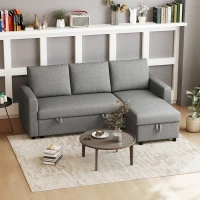 HOMCOM hoekbank met slaapfunctie opbergruimte hoekbank met bedstee chaise longue slaapbank stoffen bank L-vorm linnen touch lichtgrijs 211,5 x 146 x 85 cm(m-8)