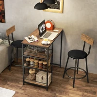 HOMCOM 3-delige Eetset met Bartafel en 2 Stoelen, Klein Keukenset met Zijplanken, MDF, Metaal, Zwart(m-10)