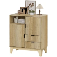 HOMCOM Buffet salon, meuble de rangement, 2 portes, 2 tiroirs, étagère réglable, compartiment ouvert, 80x40x90cm, bois naturel(m-1)