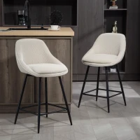 HOMCOM Lot de 2 tabourets de bar en tissu velours côtelé, chaises de bar avec dossier courbé, repose-pieds, 49x52x88cm, crème(m-10)