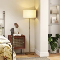 HOMCOM Lampadaire sur pied salon, lampe sur pied dimmable avec télécommande, abat-jour en lin, hauteur réglable 133-168cm, doré(m-9)