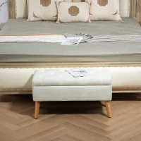 HOMCOM Gestoffeerde Bank met Opbergruimte, Fluweelachtige Stofbekleding, Houten Poten, Voor Woonkamer, Slaapkamer, Hal, 80 x 35 x 42 cm, Wit(m-11)