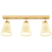 HOMCOM LED-plafondlamp 40 W met dubbele montage en 90° verstelbare kappen met 3 E27-fittingen Naturel hout(m-11)