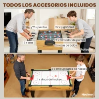 SPORTNOW Mesa Multijuegos 13 en 1 con Futbolines para Niños Billar Ping-pong Hockey Ajedrez Damas Backgammon y Accesorios(m-6)
