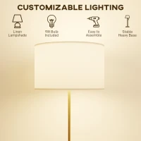 HOMCOM Lampa stojąca z pilotem, regulowana wysokość, abażur materiałowy, metalowa podstawa, regulowana jasność, przełącznik nożny, kolor złoty(m-6)
