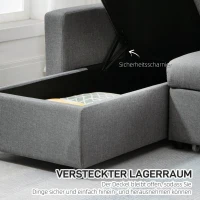 HOMCOM hoekbank met slaapfunctie opbergruimte hoekbank met bedstee chaise longue slaapbank stoffen bank L-vorm linnen touch lichtgrijs 211,5 x 146 x 85 cm(m-6)