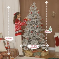HOMCOM Árbol de Navidad Nevado 210 cm con 1154 Ramas Base Plegable Diseño por Secciones Fácil de Montar(m-3)