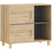 HOMCOM Meuble de salle de bain, meuble de rangement avec compartiments ouverts et placard, dim. 80 x 35 x 70 cm, bois naturel(m-12)