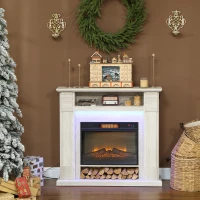 HOMCOM Chimenea Eléctrica 1800W Regulable con Llama 3D, Repisa, Temporizador y Mando a Distancia, 105x27x97 cm, color Madera(m-4)