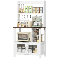 HOMCOM Armoire de Cuisine avec 6 Crochets pour Tasses 2 Portes en Verre Étagères Ouvertes 80x40x152 cm Blanc