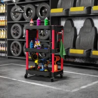 HOMCOM Chariot d'atelier servante atelier à 3 niveaux pour garage, entrepôt, outils de bricolage, charge 91 Kg, noir et rouge(m-10)