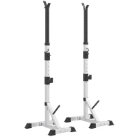 HOMCOM Set 2 Supporti Bilanciere in Acciaio con 3 Ganci, Altezza Regolabile e Portata 200kg, Argento e Nero(m-1)