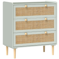 HOMCOM Commode design bohème en rotin avec 3 tiroirs, meuble de rangement pour le salon, le couloir, l'entrée, vert olive