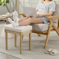 HOMCOM Repose pied salon, ottoman, siège rembourré en tissu aspect lin avec pieds en bois d'hévéa, 42 x 32 x 46,5 cm, beige(m-2)