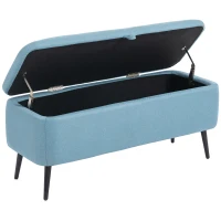 HOMCOM Banco de Almacenaje con Tapa Abatible y Patas de Acero para Dormitorio Salón Entrada 101x38,5x44,5 cm Azul Claro(m-6)