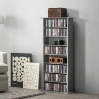 HOMCOM CD and DVD Storage with 8 compartments and 6 adjustable shelves, max capacity 360 CD/185 DVD and Blu-ray, gray(m-2)
