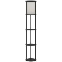 HOMCOM Vloerlamp met 3 planken, rond design, afstandsbediening, voetschakelaar, verstelbare lichtkleur, voor woonkamer, Zwart