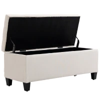 HOMCOM bank gestoffeerde bank met opbergruimte kistbank gang slaapkamer woonkamer linnenachtig polyester rubber hout crème wit 100 x 40 x 44 cm(m-13)