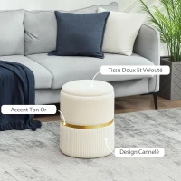 HOMCOM Pouf tabouret repose-pied coffre de rangement en velours côtelé 36 x 36 x 44 cm pour salon chambre beige(m-5)