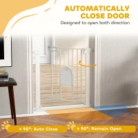 PawHut 75-82cm Pet Safet Gaye, Pressure Fit Stair, with Cat Flap, Double Locking, White(m-5)