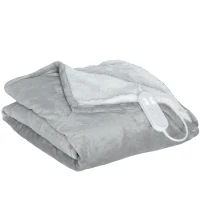 HOMCOM Heated Blanket 180 x 130cm, Electric Throw Blanket with 10 Heat Levels and 10H Timer, Machine Washable Flannel and Cotton Velvet with Overheat Protection, Grey(m-1)