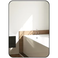 HOMCOM Badspiegel Wandspiegel Splitterschutzfolie Metallrahmen Badezimmer 50 x 70 cm Schwarz(m-10)