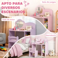 AIYAPLAY Girls' 2-in-1 Makeup Vanity Desk with Stool Mirror Open Shelves for Kids 3+ Years White(m-4)