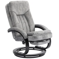 HOMCOM Swivel Recliner Chair with Footrest, Manual Recliner Armchair with Wooden Base, Plush Velvet Upholstered Reclining Chair for Living Room, Bedroom, Office, Grey(m-11)