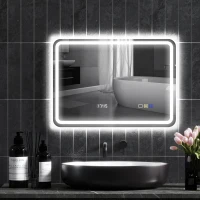 HOMCOM Miroir salle de bain Bluetooth avec éclairage LED 50 x 70 cm, miroir lumineux mural avec horloge, antibuée, argenté(m-10)