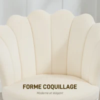 HOMCOM Fauteuil coquillage chaise coiffeuse fauteuil en velours fauteuil de salon avec pieds en métal doré beige(m-5)