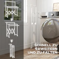 HOMCOM Wäscheständer, Faltbarer Standtrockner mit 3 verstellbaren Stangen, Edelstahl Turmwäscheständer auf Rollen, Wäscheturm Wäschetrockner für Innen und Außen(m-5)