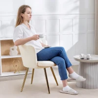 HOMCOM Fauteuil coquillage chaise coiffeuse fauteuil en velours fauteuil de salon avec pieds en métal doré beige(m-7)