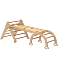 AIYAPLAY 7 en 1 Triangle d'escalade Montessori en bois pliable avec Arc et Rampe pour enfants 18-48 mois 188x70 cm Naturel(m-7)