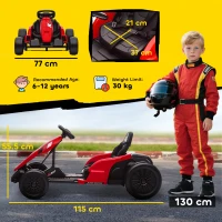 AIYAPLAY Go-kart elettrico 24V, modalità drift, sedile regolabile, cintura di sicurezza a 5 punti, funzione musica, clacson, 6-12 anni Rosso(m-3)