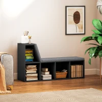 HOMCOM Bibliothèque banc 2 en 1 avec 5 compartiments de rangement et 2 coussins 108 x 30 x 60 cm noir gris(m-10)
