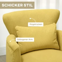 HOMCOM Moderner Armlehnstuhl, Gepolsterter Akzentstuhl mit Lendenkissen, Kautschukholzbeinen, Gelb(m-6)