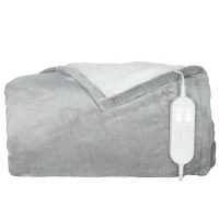 HOMCOM Heated Blanket 180 x 130cm, Electric Throw Blanket with 10 Heat Levels and 10H Timer, Machine Washable Flannel and Cotton Velvet with Overheat Protection, Grey(m-11)