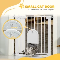 PawHut 75-82cm Pet Safet Gaye, Pressure Fit Stair, with Cat Flap, Double Locking, White(m-6)