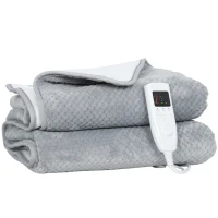 HOMCOM Heated Electric Blanket, Warm Throw Blanket with 5 Heating Levels, 10 Hour Auto-Off Timer, Grey(m-10)