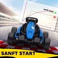 AIYAPLAY Kart électrique 24V, mode Drift, siège réglable, harnais de sécurité 5 points, fonction musique, klaxon, 6-12 ans Bleu(m-4)