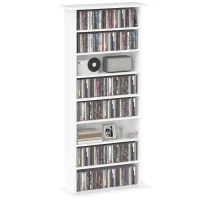 HOMCOM Estante Estreita para CDs e DVDs com 8 Compartimentos Prateleiras Ajustáveis 58x24x126,3 cm Branco(m-10)