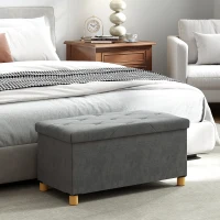 HOMCOM Banco de Armazenamento Dobrável Capacidade de 67 L  Estofado em Veludo Carga 120 kg 76x38x38 cm Cinza(m-6)