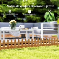 Outsunny Vallas de Madera para Jardín de 12 Paneles 50x34 cm con Puntas en Pico Fácil de Instalar para Huerto Patio Marrón(m-5)