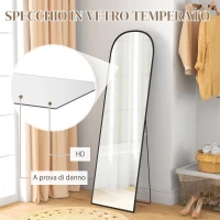 HOMCOM Specchio da Terra e Parete Moderno in Lega di Alluminio con Supporto Pieghevole, 50x170 cm, Nero(m-5)